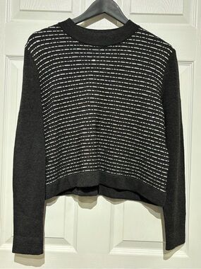 St. John Sports Gray  and Silver  Stripes w/ Sparkles Knit Sweater-Crewneck